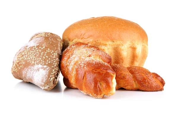 Composição com pão e rolos, isolados sobre branco — Fotografia de Stock