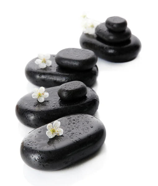 Piedras de spa y flores blancas aisladas en blanco —  Fotos de Stock