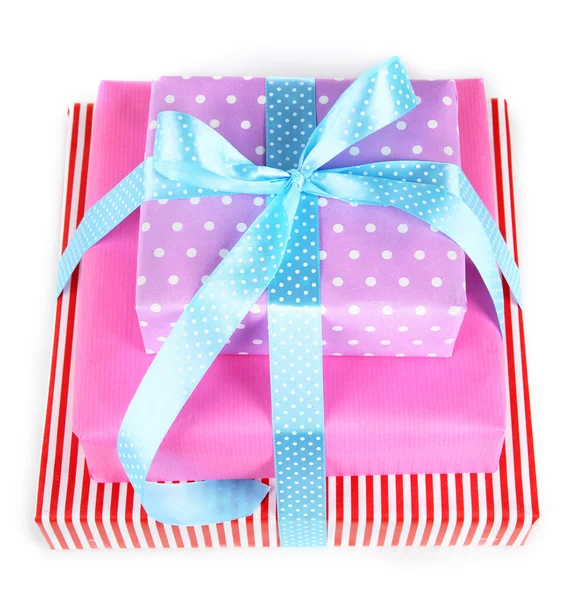 Gift box tied with a ribbon isolated on white — Stock Photo, Image