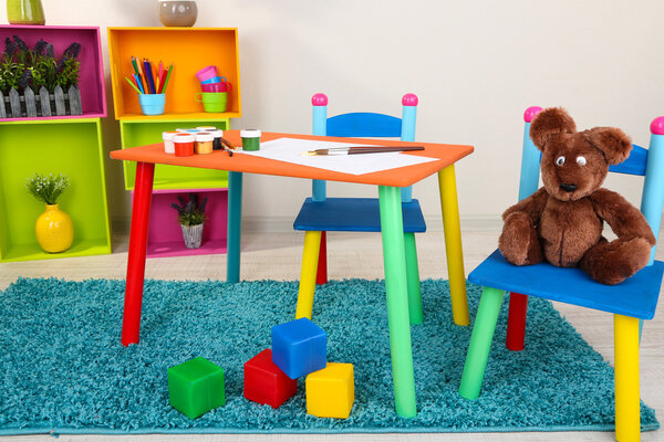 Small and colorful table and chairs for little kids