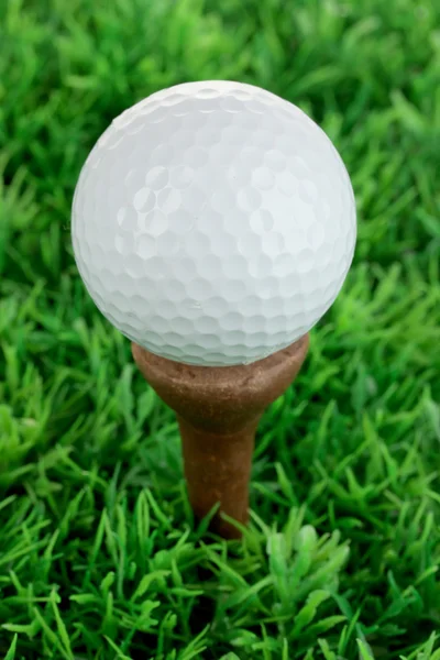 Golfboll på gräs på nära håll — Stockfoto