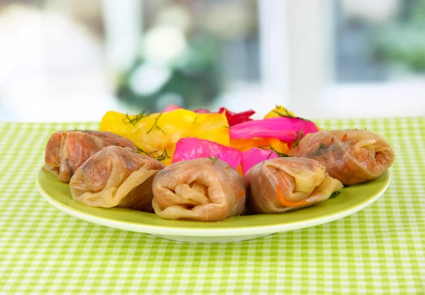 Stuffed cabbage rolls on table in room — Stock Photo, Image