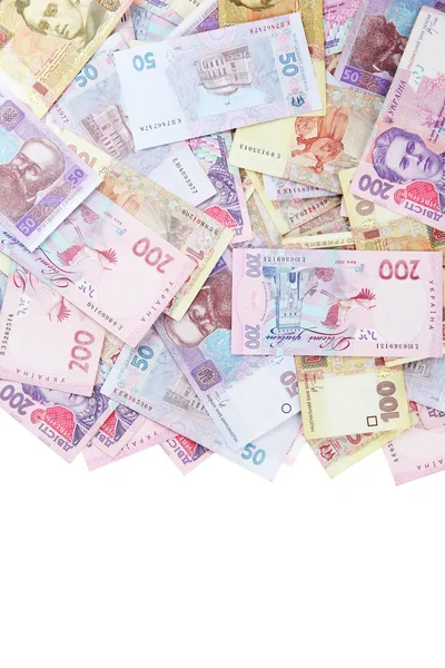 Mucchio di denaro ucraino, isolato su bianco — Foto Stock