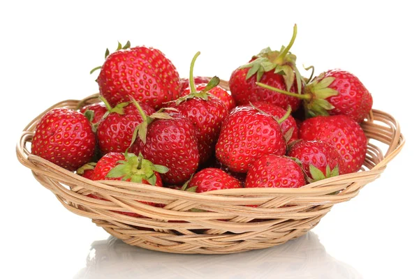 Sweet ripe strawberries in basket isolated on white — Stock Photo, Image