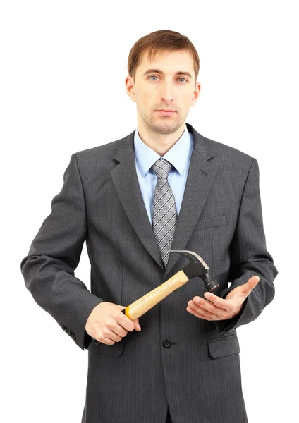 Young businessman with wrench isolated on whit — Stock Photo, Image