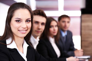 Business working in conference room