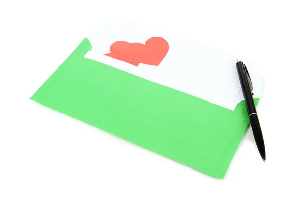 Zarfın üzerinde beyaz izole kalem ile — Stok fotoğraf