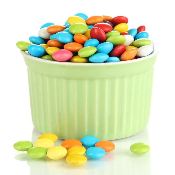 Colorful candies in bowl isolated on white — Stock Photo, Image