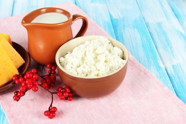 Dairy products on a blue background — Stock Photo, Image