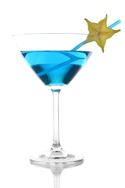 Blue cocktail in martini glass isolated on white — Stock Photo, Image