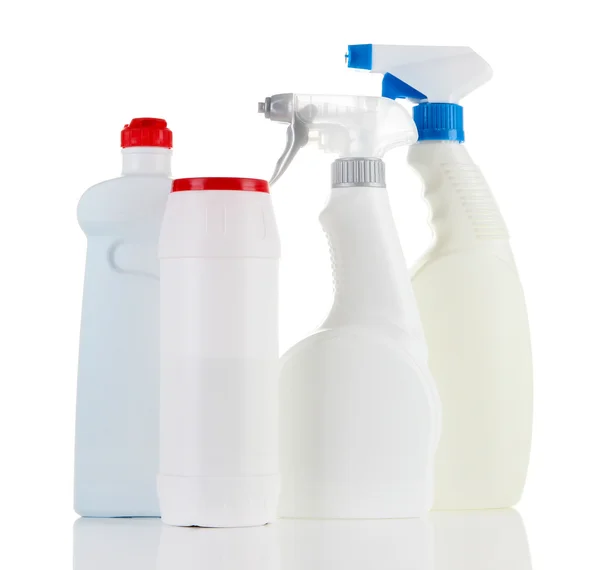 Different kinds of kitchen cleaners, isolated on white — Stock Photo, Image