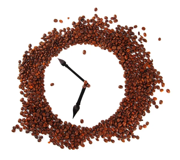 Wall clock of coffee beans isolated on white — Stock Photo, Image