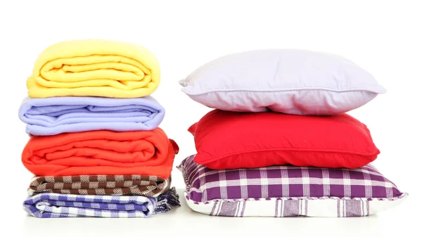 Bright pillows and plaids, isolated on white — Stock Photo, Image