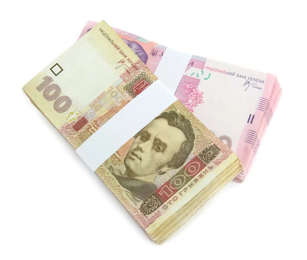 우크라이나어 돈, 흰색 절연의 더미 — 스톡 사진