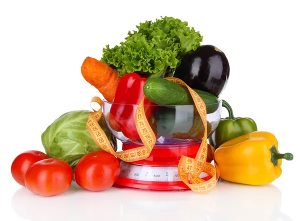 Fresh vegetables in scales isolated on white — Stock Photo, Image