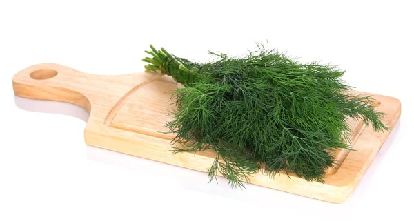 Useful dill on wooden board isolated on white — Stock Photo, Image