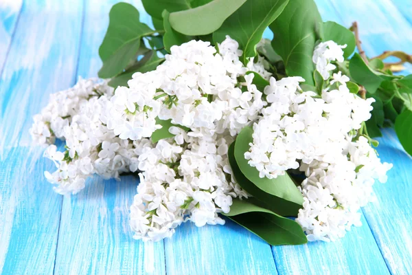 Schöne fliederfarbene Blumen auf dem Tisch in Großaufnahme — Stockfoto