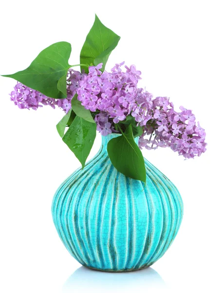 Beautiful lilac flowers in vase, isolated on white — Stock Photo, Image