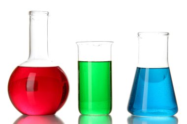 test tüpleri ile üzerine beyaz izole renkli sıvı