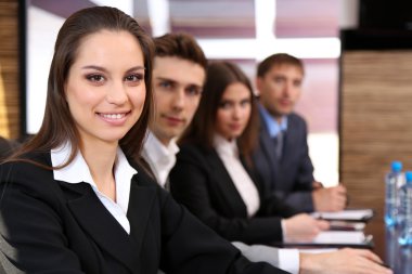 Business working in conference room