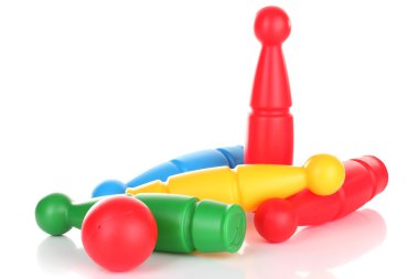 beyaz izole oyuncak bowling renkli plastik cips