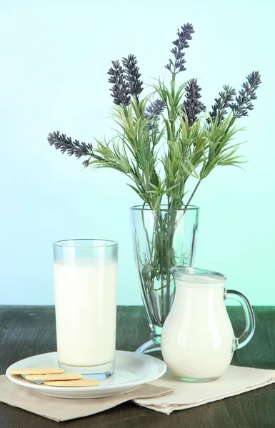 Melk en koekjes op een lichte achtergrond — Stockfoto