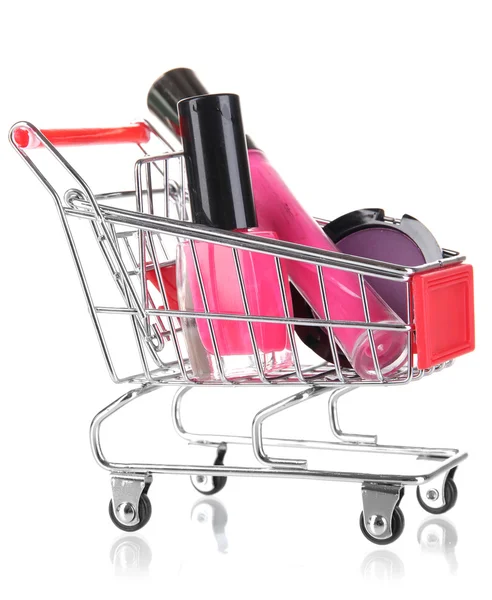 Cosmetics in cart isolated on white — Stock Photo, Image