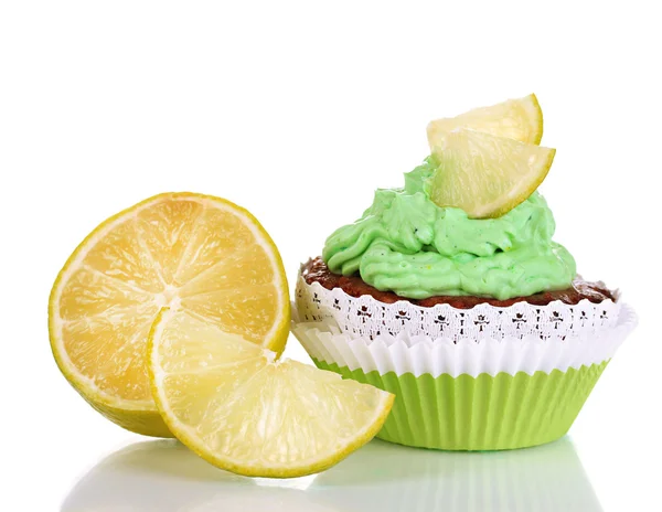 Köstliche schöne Schlüssel Kalk Cupcake isoliert auf weiß — Stockfoto