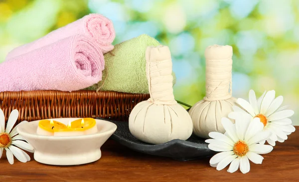 Textile massage spa equipment on nature background — Stock Photo, Image