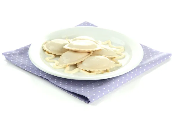 Tasty dumplings on plate, isolated on white — Stock Photo, Image