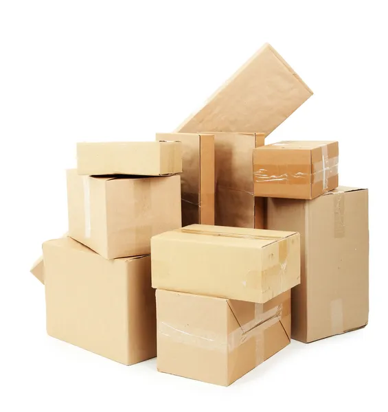 Different cardboard boxes isolated on white — Stock Photo, Image