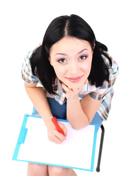 Belle jeune femme peintre au travail, isolée sur blanc — Photo