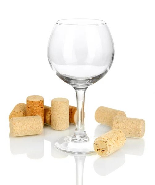 Wineglass and corks isolated on white — Stock Photo, Image