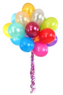 birçok parlak balon üzerinde beyaz izole