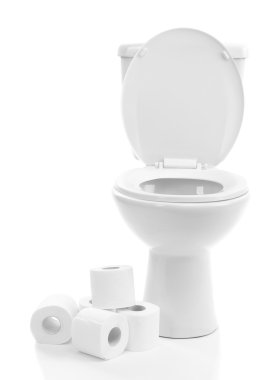tuvalet kağıdı, üzerinde beyaz izole bir beyaz tuvalet kase