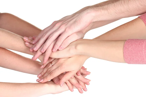 Grupo de jóvenes 's manos aisladas en blanco — Foto de Stock