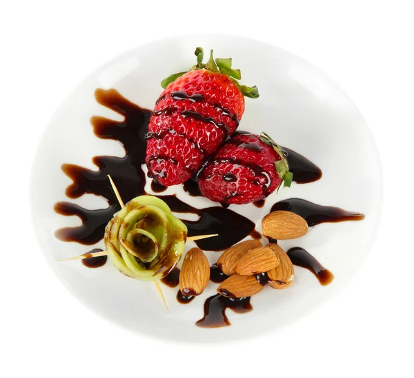 Fruit in chocolate isolated on white — Stock Photo, Image