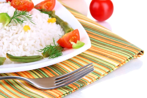 Delicious risotto with vegetables isolated on white — Stock Photo, Image