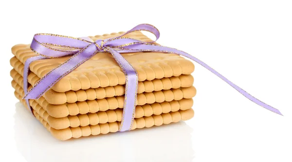 Biscoitos doces amarrados com fita lilás isolada em branco — Fotografia de Stock