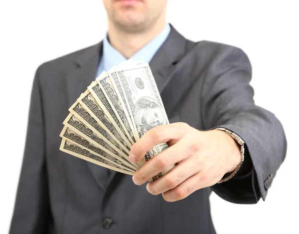 Young businessman with money isolated on whit — Stock Photo, Image