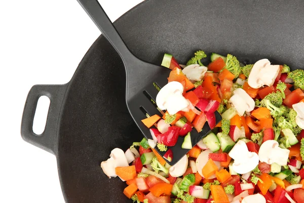 Vegetable ragout in wok, isolated on white — Stock Photo, Image