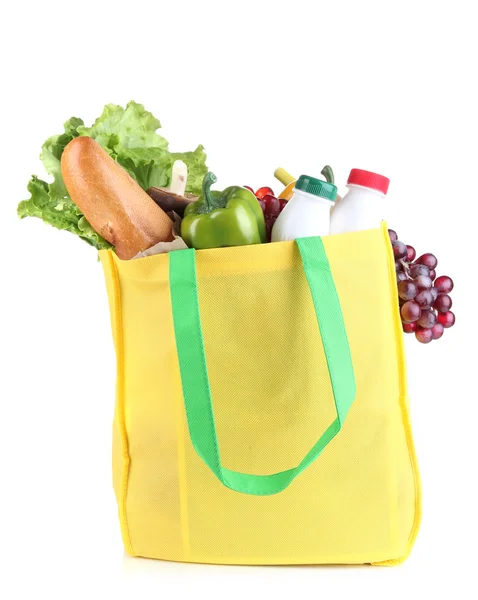 Eco bolsa con compras aisladas en blanco — Foto de Stock