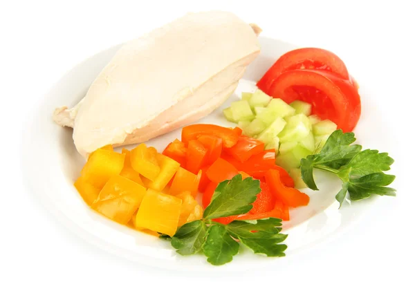 Gekochte Hühnerbrust auf Teller mit Gemüse aus nächster Nähe — Stockfoto