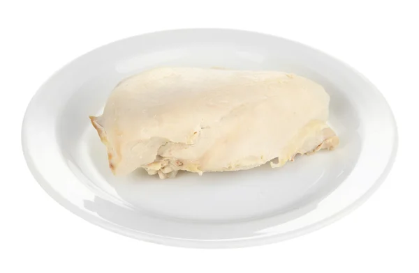 Boiled chicken breast on plate isolated on white — Stock Photo, Image