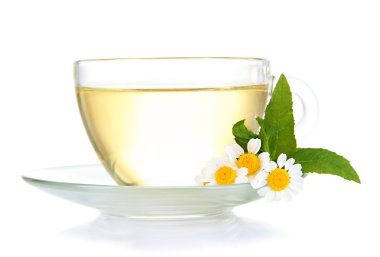 yabani camomiles ve nane, bitkisel çay beyaz izole