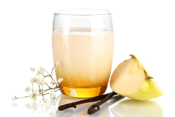 Delicious yogurt in glass with apple isolated on white — Φωτογραφία Αρχείου