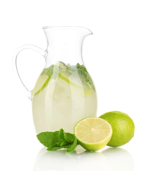 Lemonade in pitcher isolated on white — Stock Photo, Image