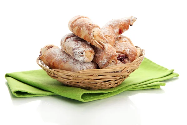 Smaak croissants in mand geïsoleerd op whit — Stockfoto