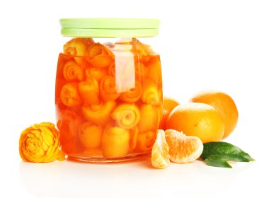 lezzet ve üzerinde beyaz izole mandalina, portakal reçeli