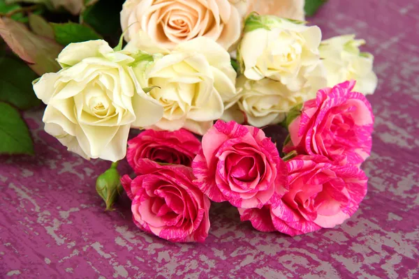 Hermosas rosas de colores de primer plano, sobre fondo de color — Foto de Stock